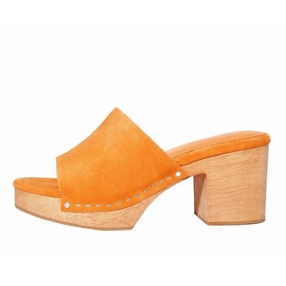 Charlotte Stone Kayla Orange Suede Wood Platform Clogs Women's 8 Sandals - Picture 2 of 16